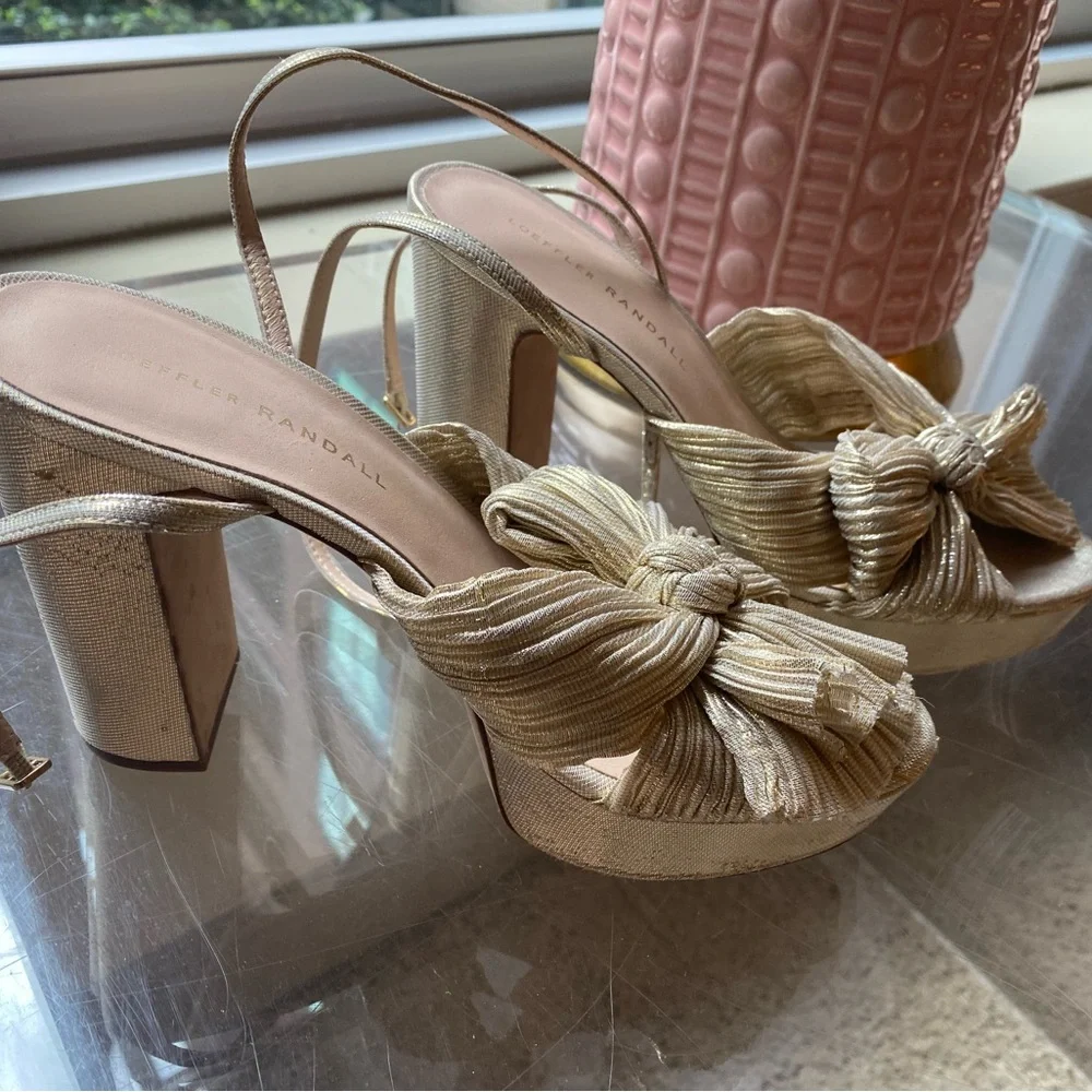 Loeffler Randall Gold Knotted Platform Sandals